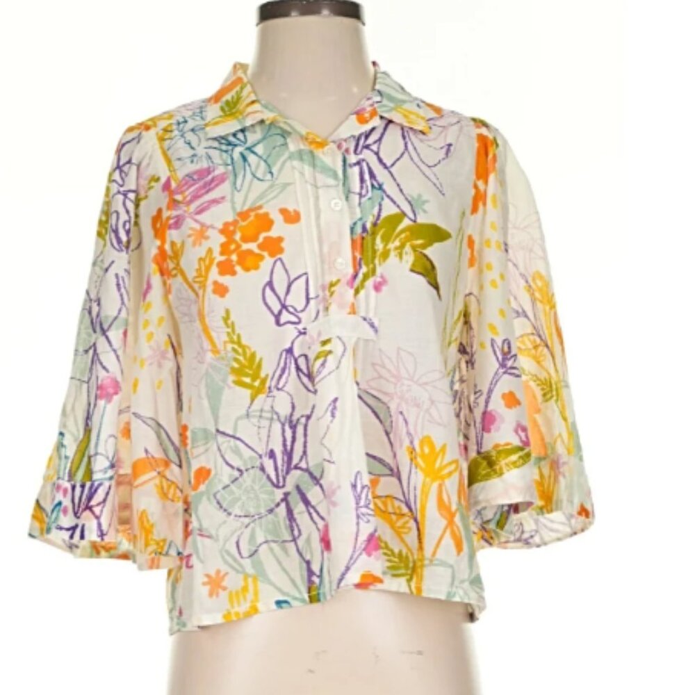 Maeve by Anthropologie springtime floral blouse 100% cotton Size S EUC